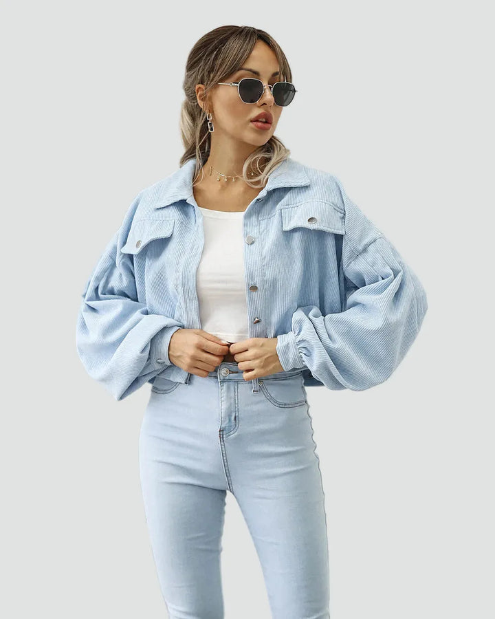 Women's Oversized Cropped Jacket with Button Closure