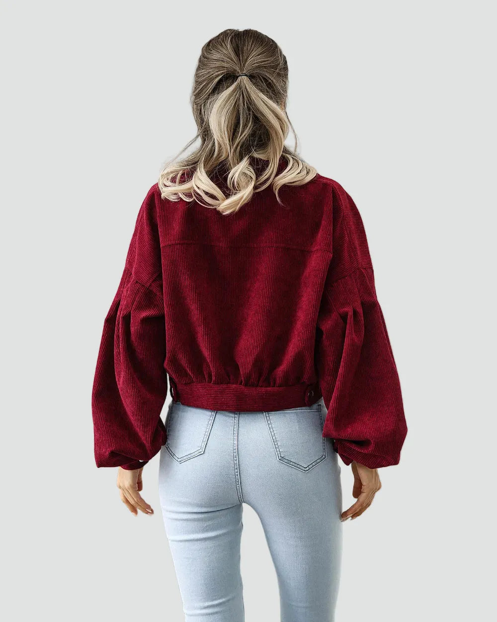 Women's Oversized Cropped Jacket with Button Closure