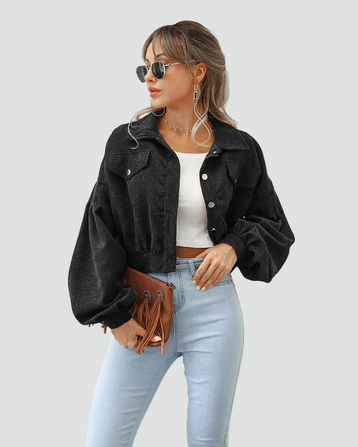 Women's Oversized Cropped Jacket with Button Closure