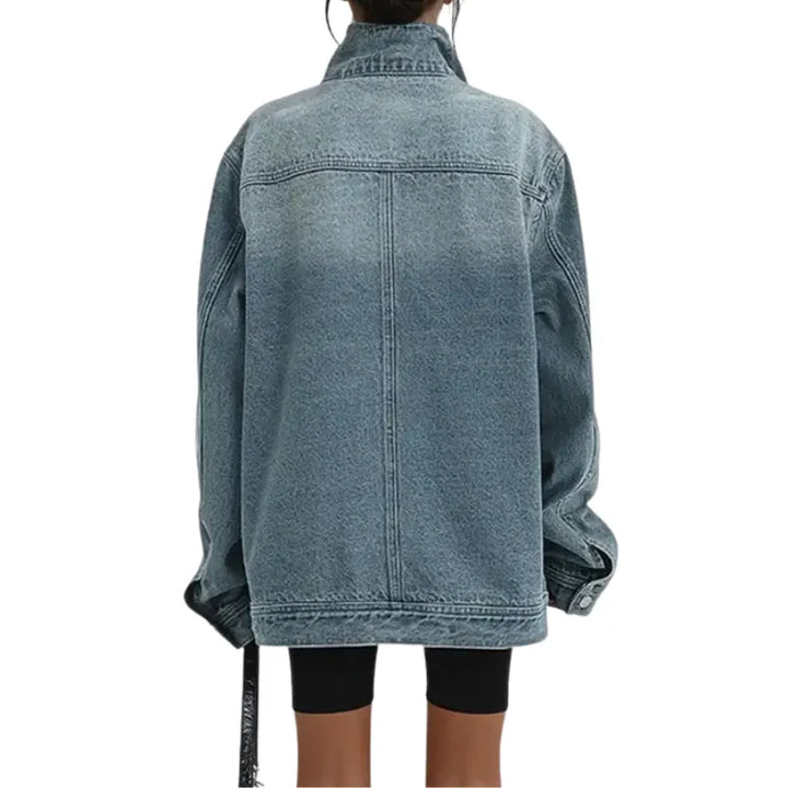 Women's Oversized Denim Jacket with Funnel Neck