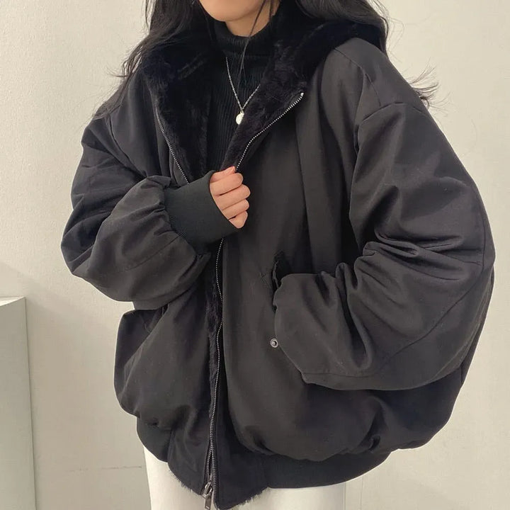 Women's Oversized Fluffy Jacket with Zip-Up