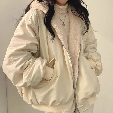 Women's Oversized Fluffy Jacket with Zip-Up
