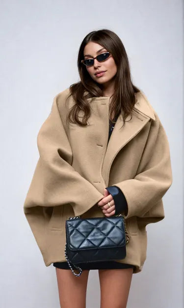 Women's Oversized Jacket with Button Closure and Side Pockets