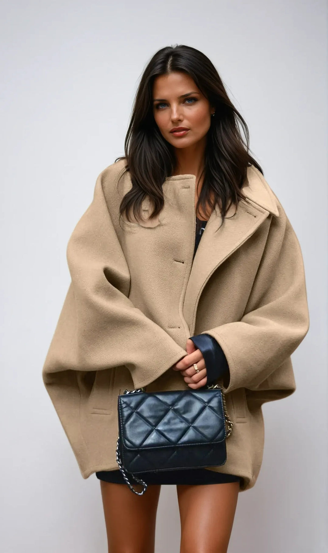 Women's Oversized Jacket with Button Closure and Side Pockets