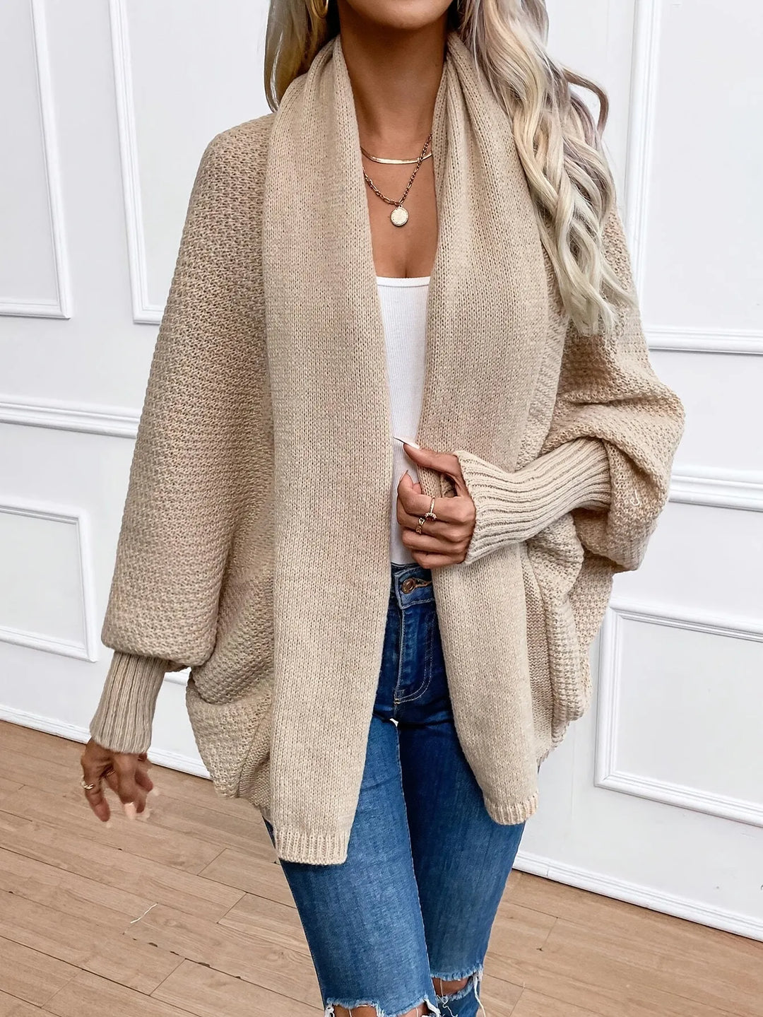 Women's Oversized Knit Jacket with Balloon Sleeves