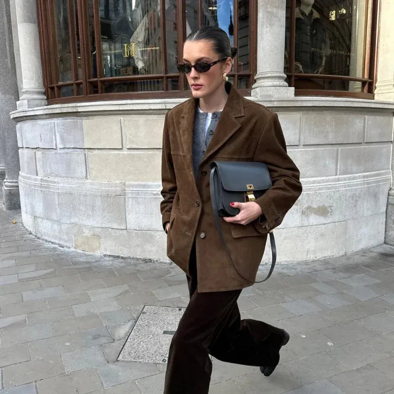 Women's Oversized Spring Jacket with Lapel Collar