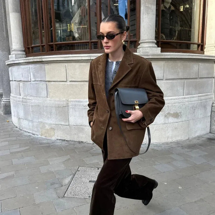 Women's Oversized Spring Jacket with Lapel Collar