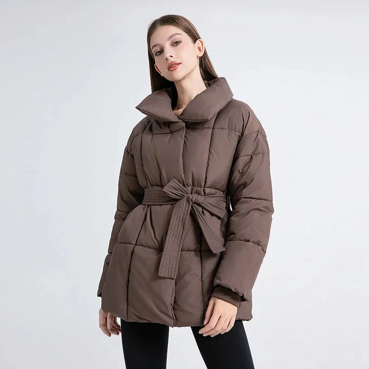 Women’s Padded Short Winter Jacket with Belted Waist