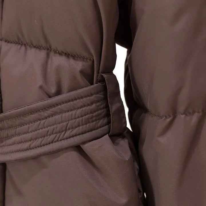 Women’s Padded Short Winter Jacket with Belted Waist