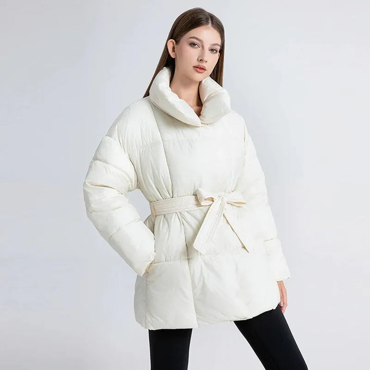 Women’s Padded Short Winter Jacket with Belted Waist