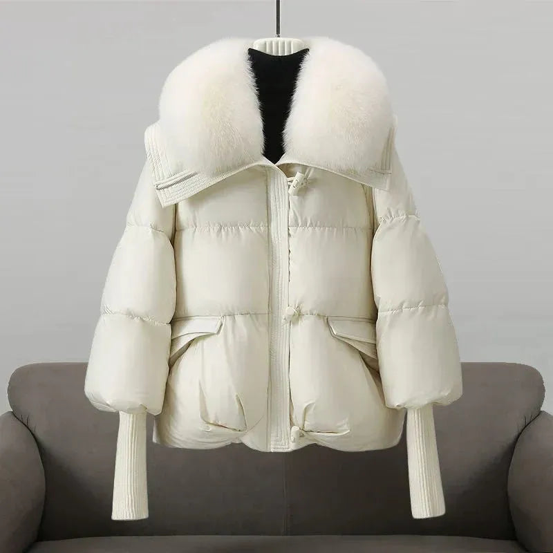Women's Padded Zip-Up Winter Jacket with Fur Collar
