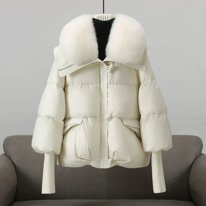 Women's Padded Zip-Up Winter Jacket with Fur Collar