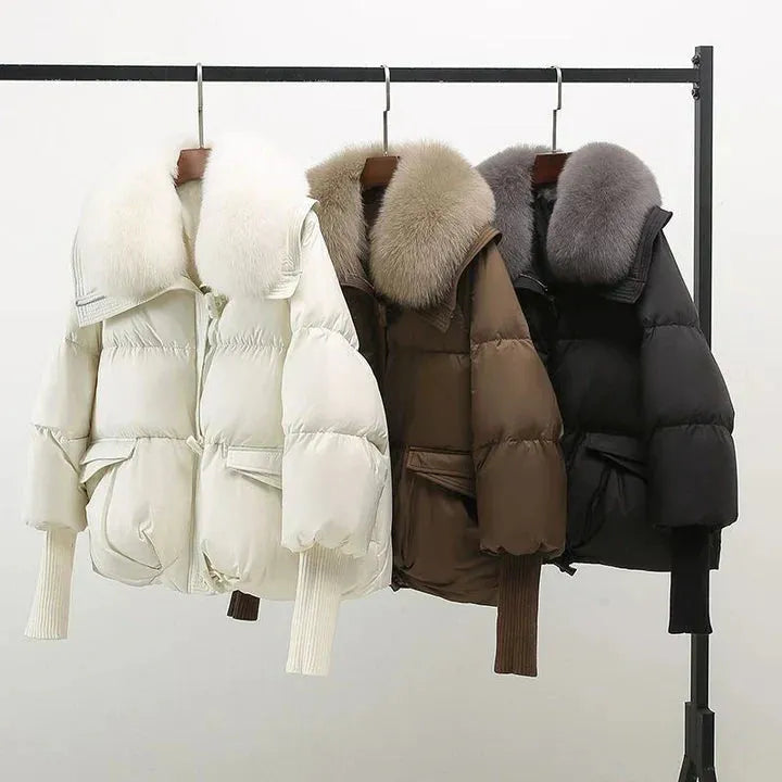 Women's Padded Zip-Up Winter Jacket with Fur Collar