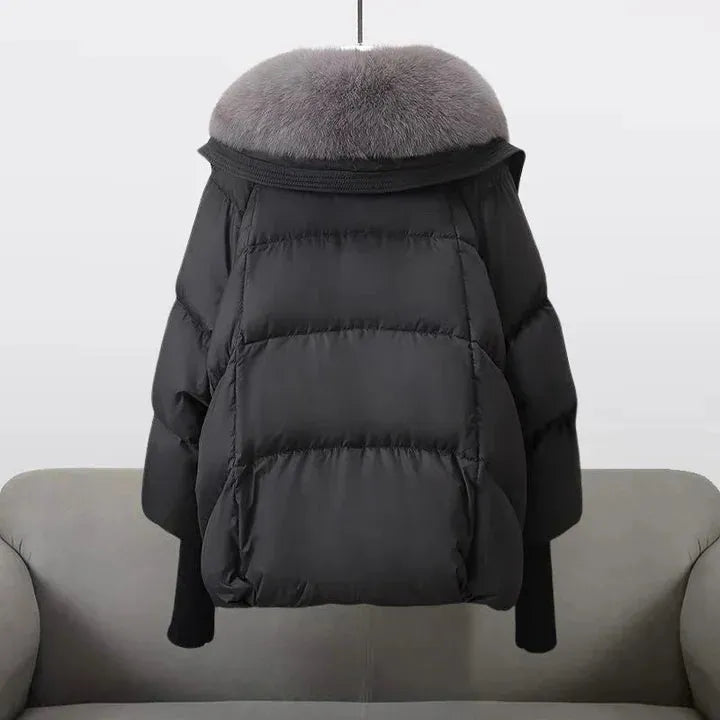 Women's Padded Zip-Up Winter Jacket with Fur Collar