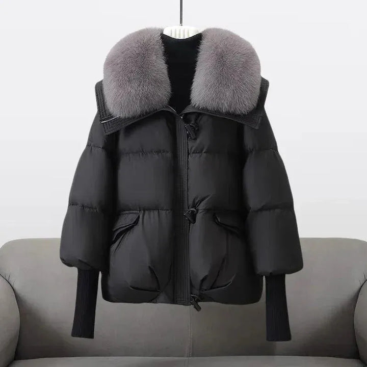 Women's Padded Zip-Up Winter Jacket with Fur Collar