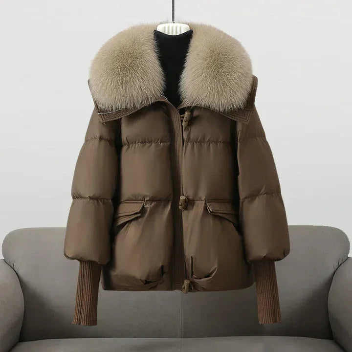 Women's Padded Zip-Up Winter Jacket with Fur Collar