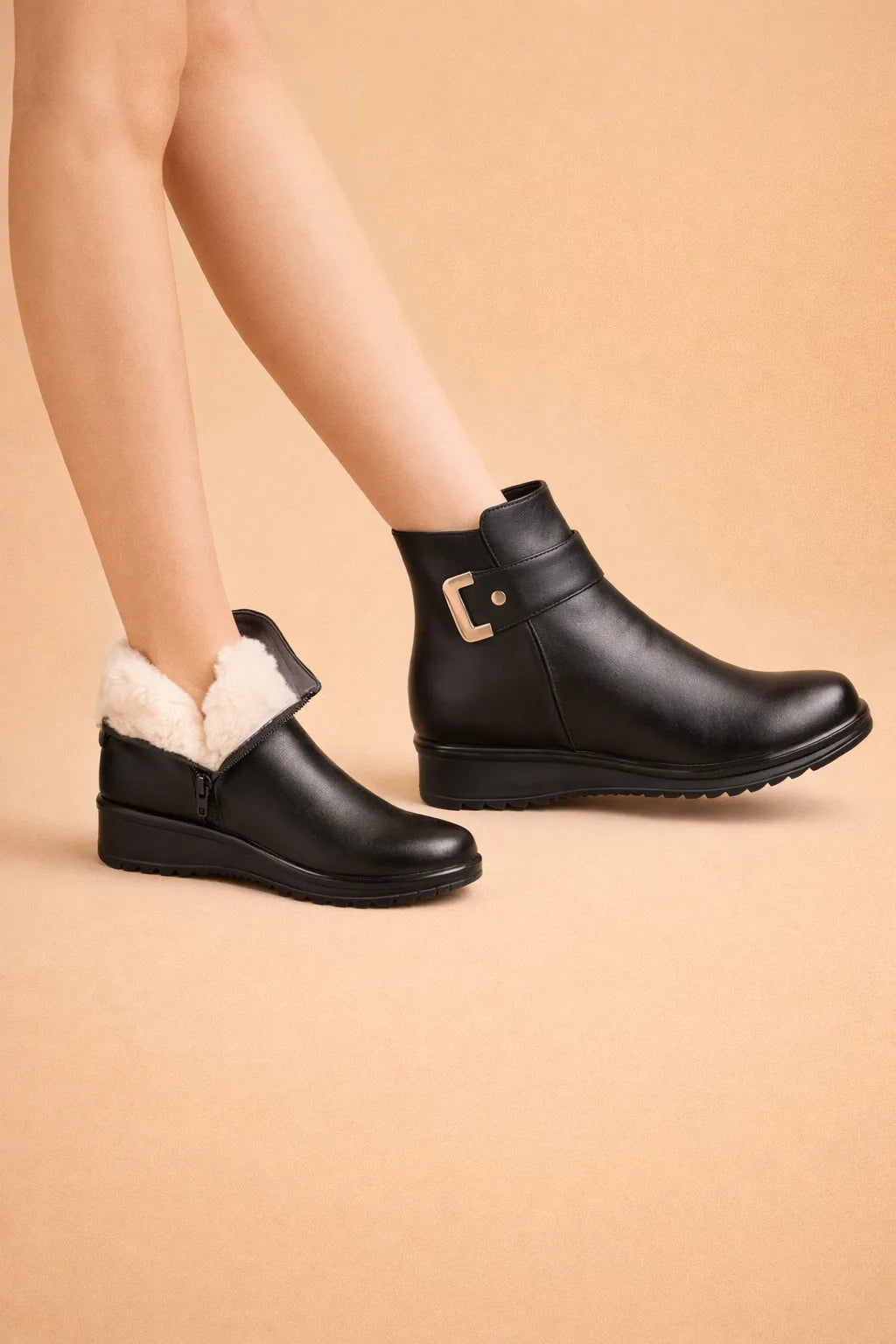 Women's Platform Ankle Boots with Fleece-Lined