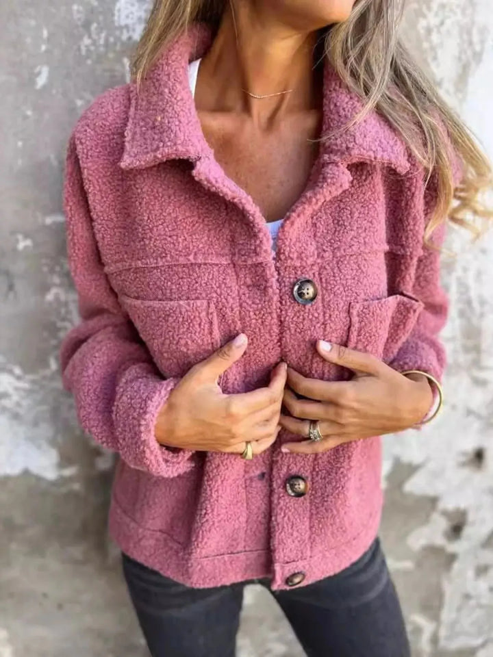Women's Plus Size Teddy Jacket with Button Closure