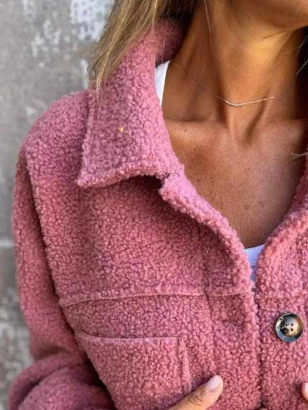 Women's Plus Size Teddy Jacket with Button Closure