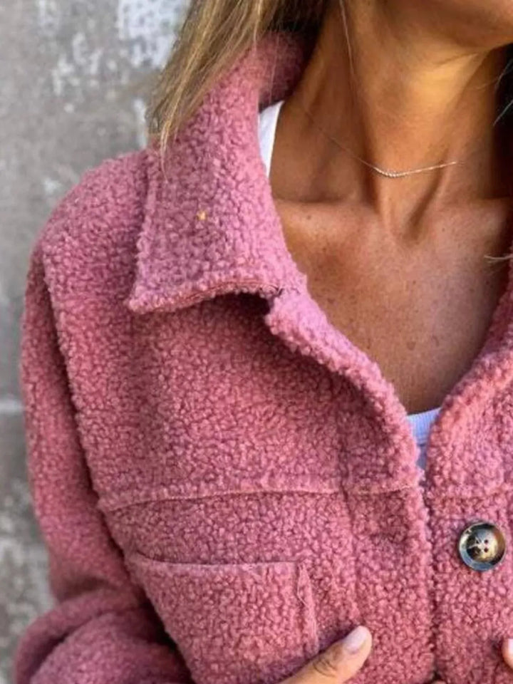 Women's Plus Size Teddy Jacket with Button Closure