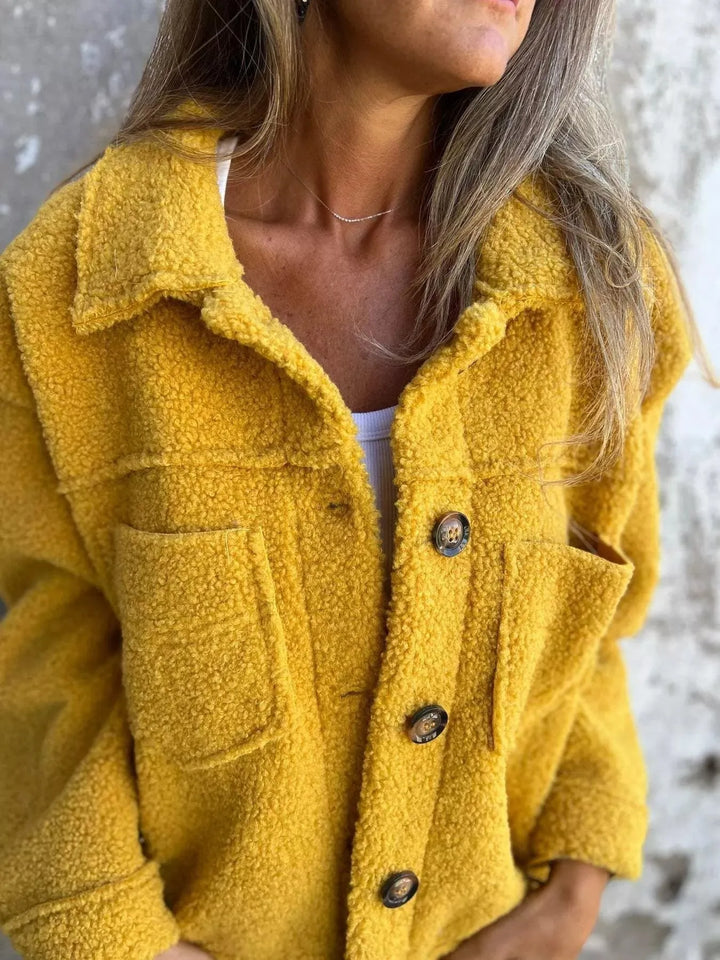 Women's Plus Size Teddy Jacket with Button Closure