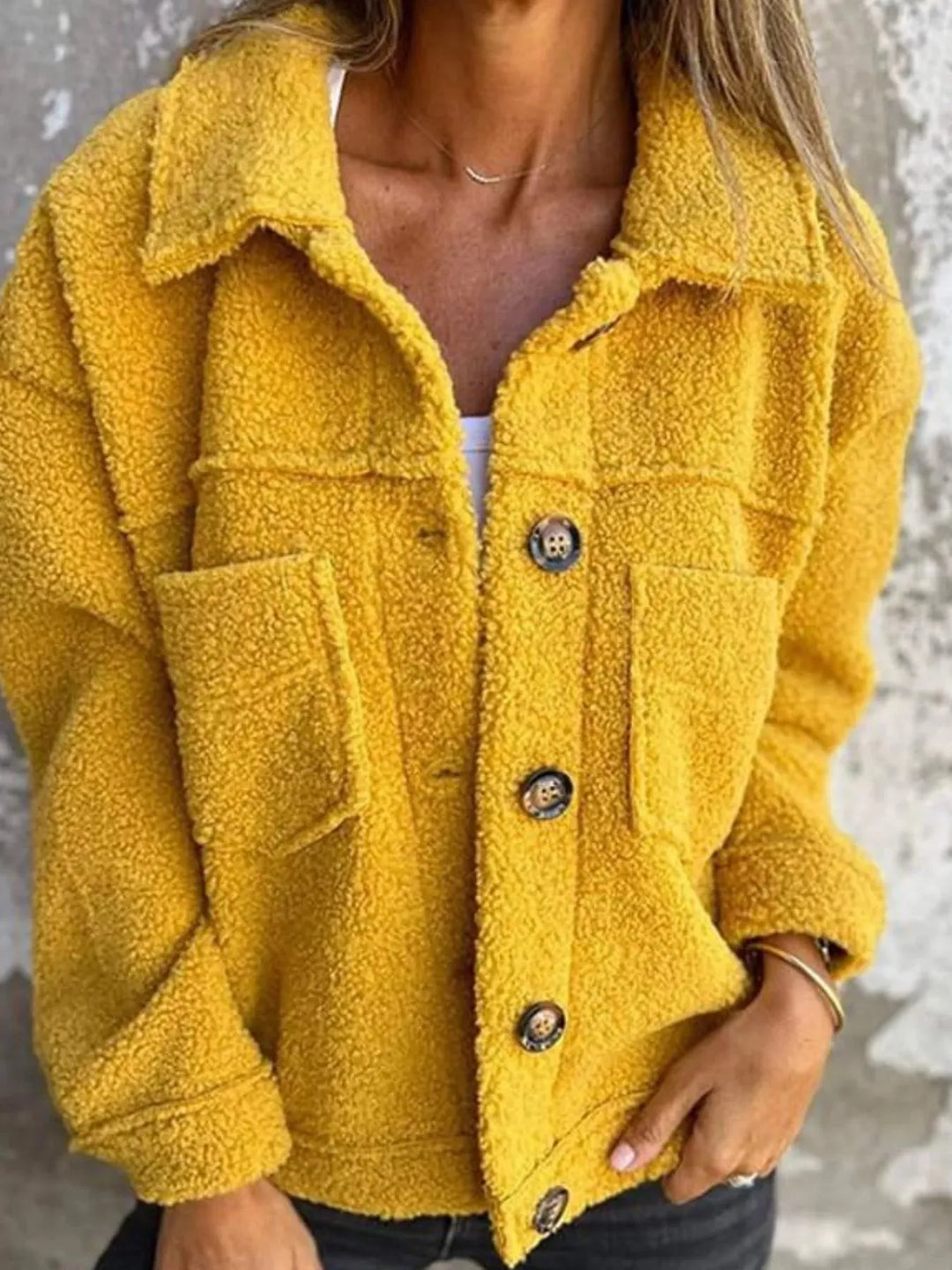 Women's Plus Size Teddy Jacket with Button Closure