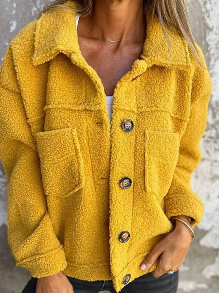 Women's Plus Size Teddy Jacket with Button Closure