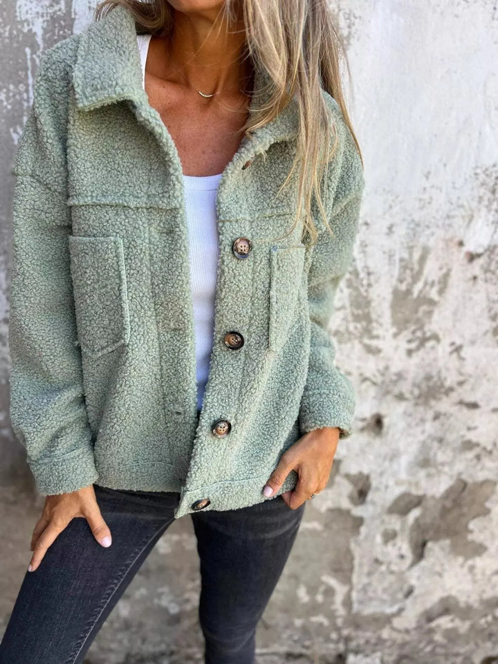 Women's Plus Size Teddy Jacket with Button Closure