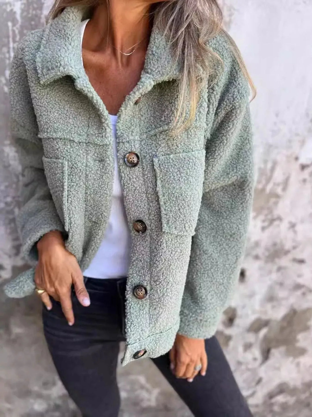 Women's Plus Size Teddy Jacket with Button Closure