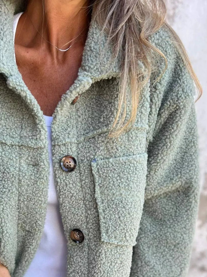 Women's Plus Size Teddy Jacket with Button Closure