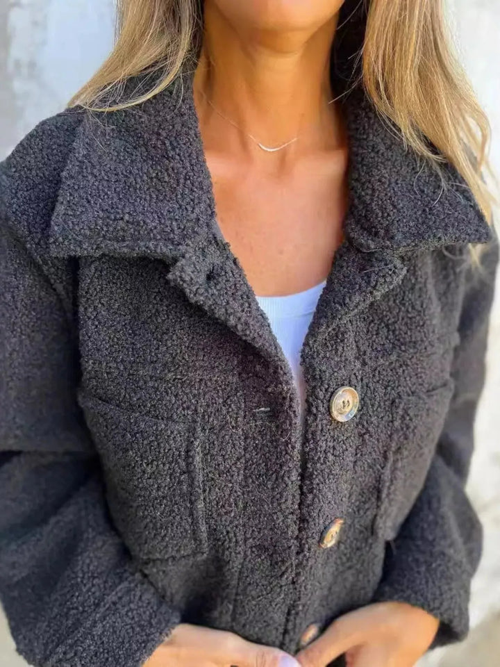 Women's Plus Size Teddy Jacket with Button Closure