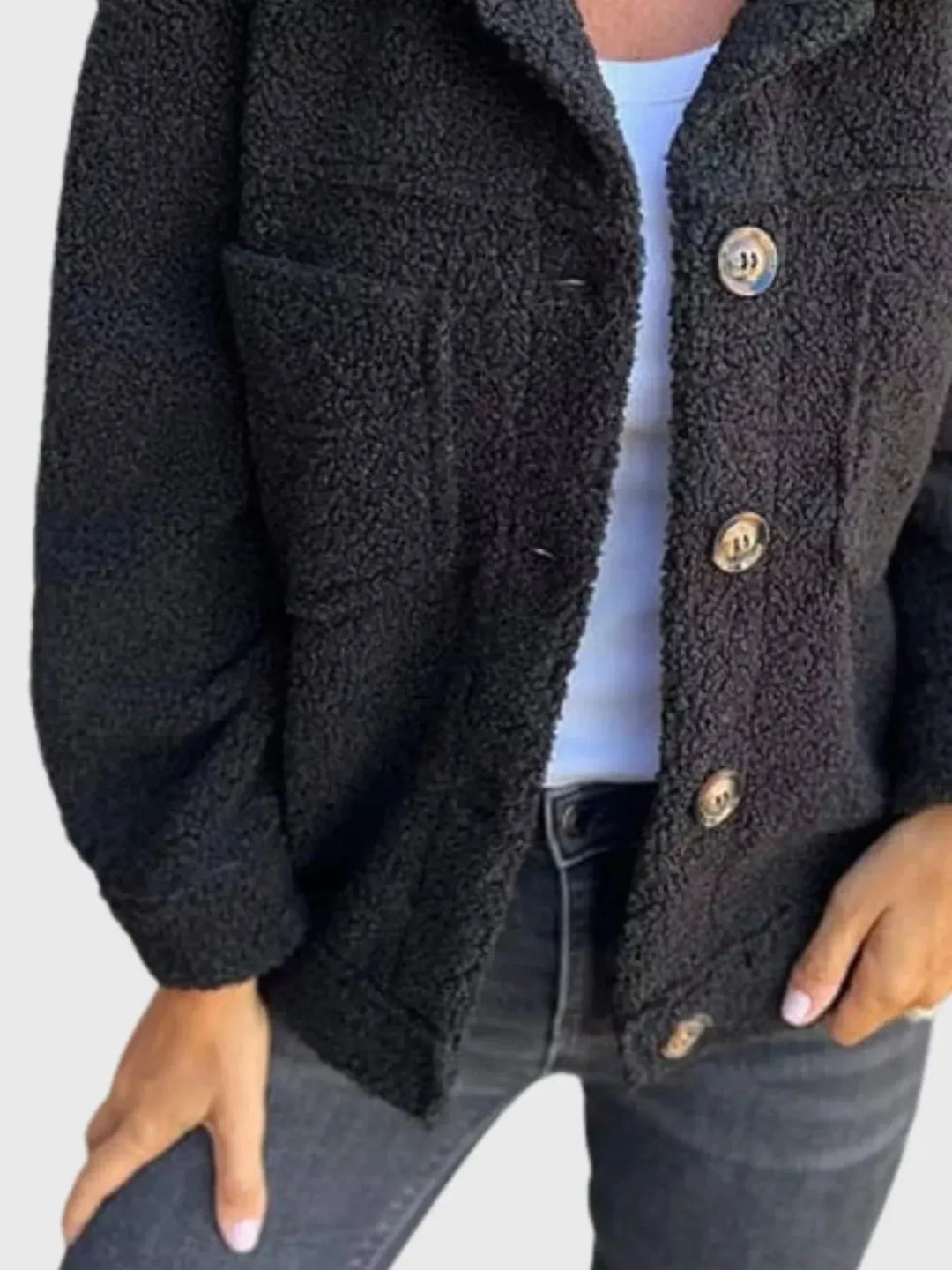 Women's Plus Size Teddy Jacket with Button Closure