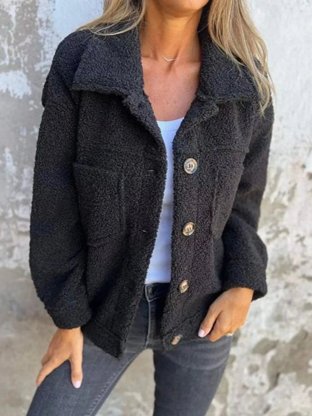 Women's Plus Size Teddy Jacket with Button Closure