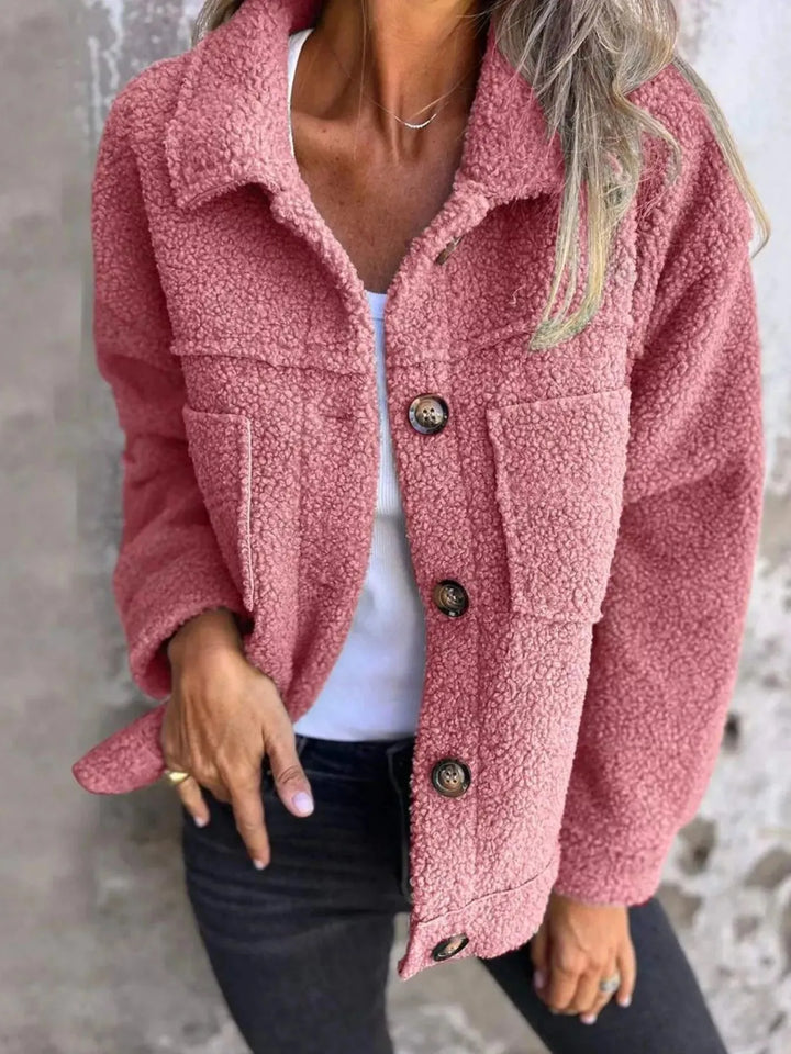Women's Plus Size Teddy Jacket with Button Closure