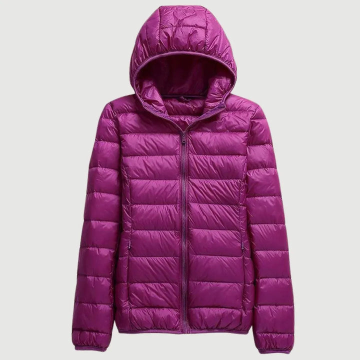 Women's Puffer Winter Jacket with Hood and Zip-Up