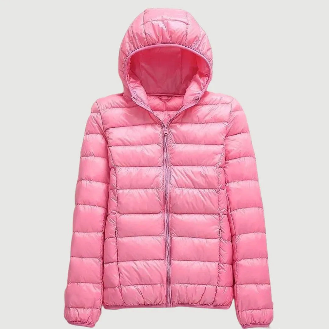 Women's Puffer Winter Jacket with Hood and Zip-Up
