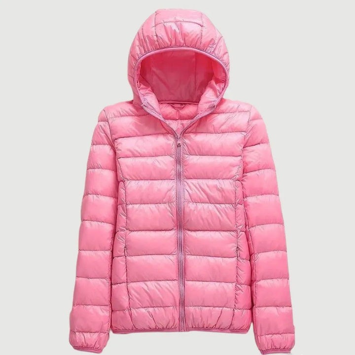 Women's Puffer Winter Jacket with Hood and Zip-Up