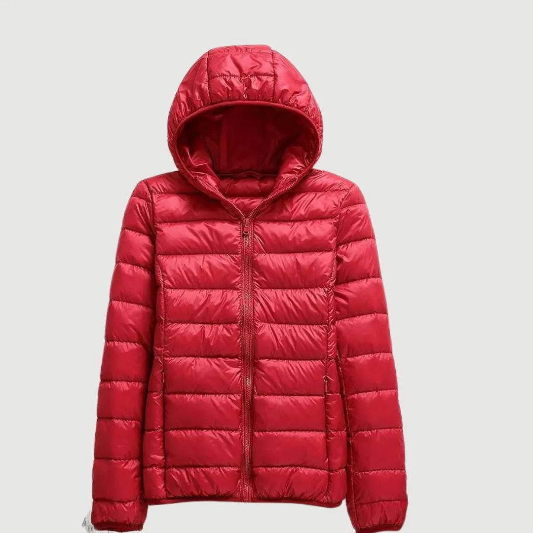 Women's Puffer Winter Jacket with Hood and Zip-Up