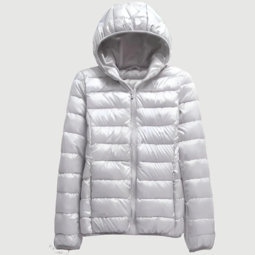 Women's Puffer Winter Jacket with Hood and Zip-Up