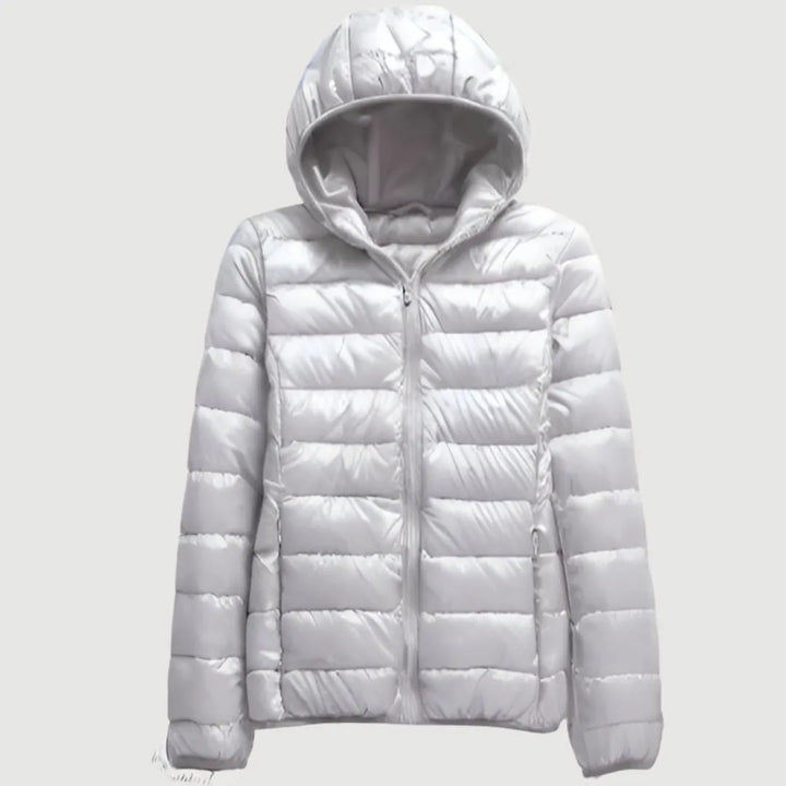 Women's Puffer Winter Jacket with Hood and Zip-Up