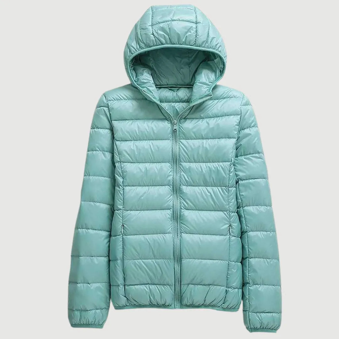 Women's Puffer Winter Jacket with Hood and Zip-Up