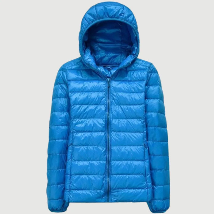 Women's Puffer Winter Jacket with Hood and Zip-Up