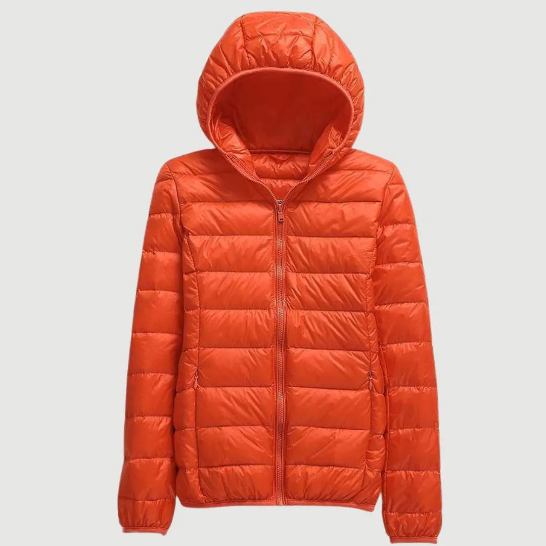 Women's Puffer Winter Jacket with Hood and Zip-Up