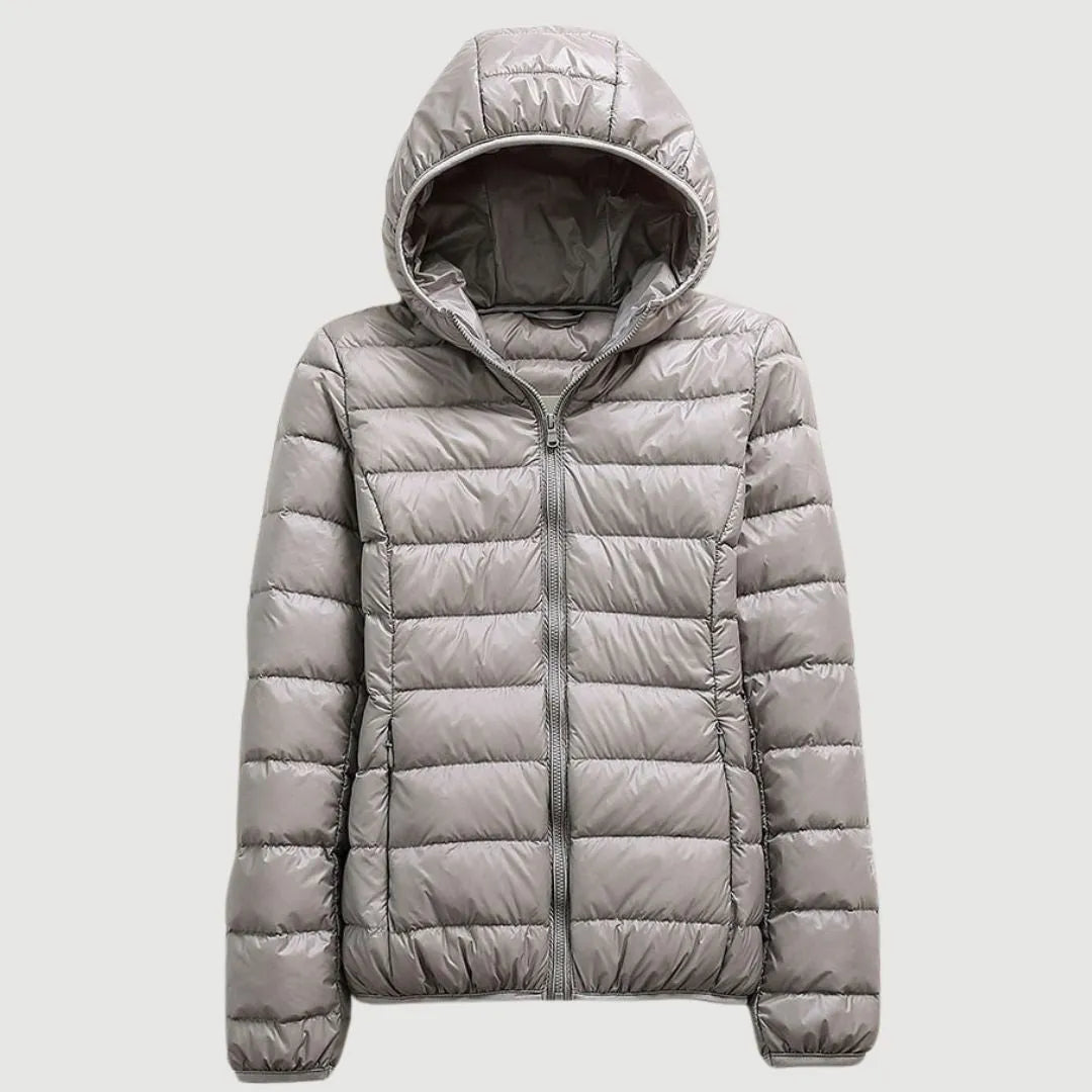 Women's Puffer Winter Jacket with Hood and Zip-Up