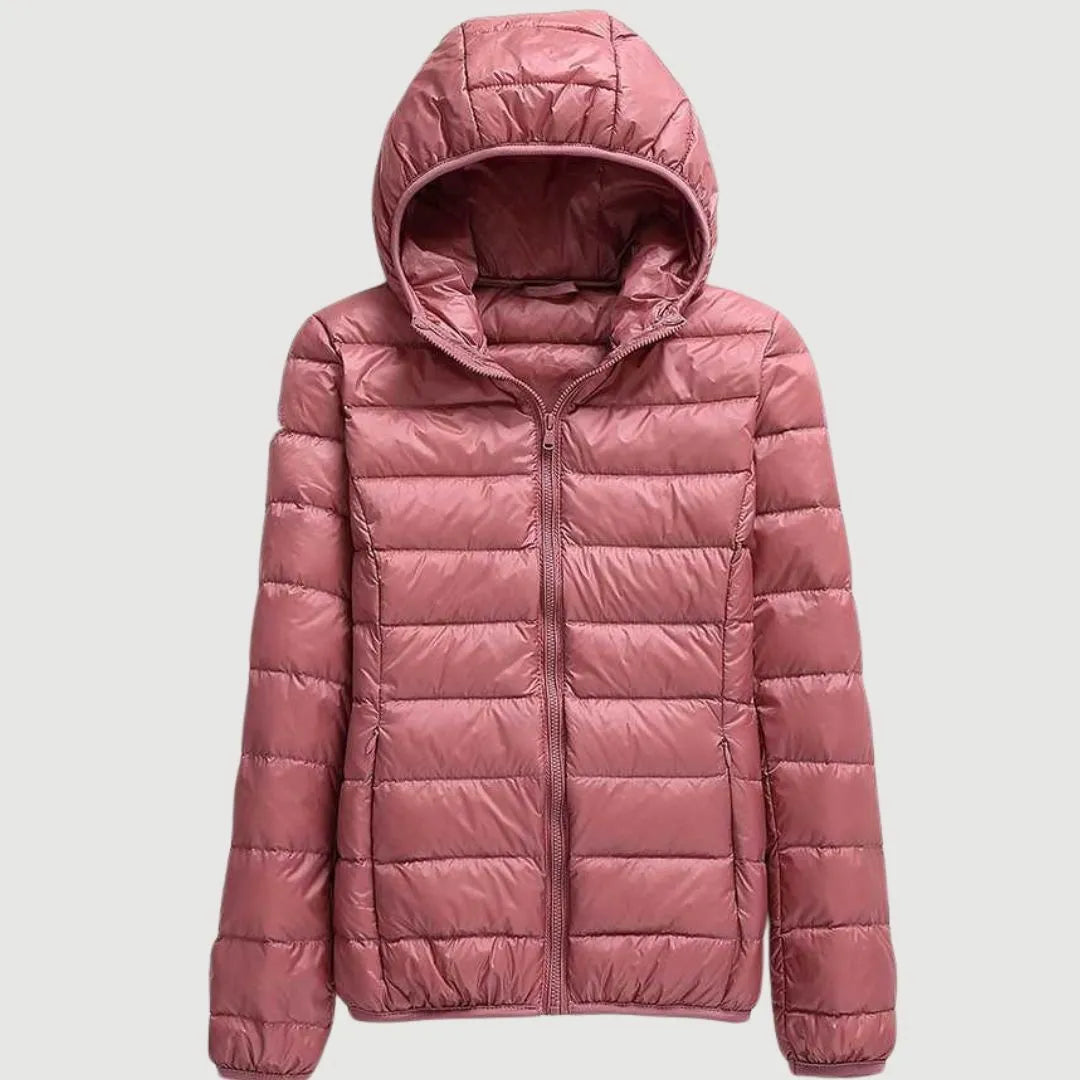 Women's Puffer Winter Jacket with Hood and Zip-Up