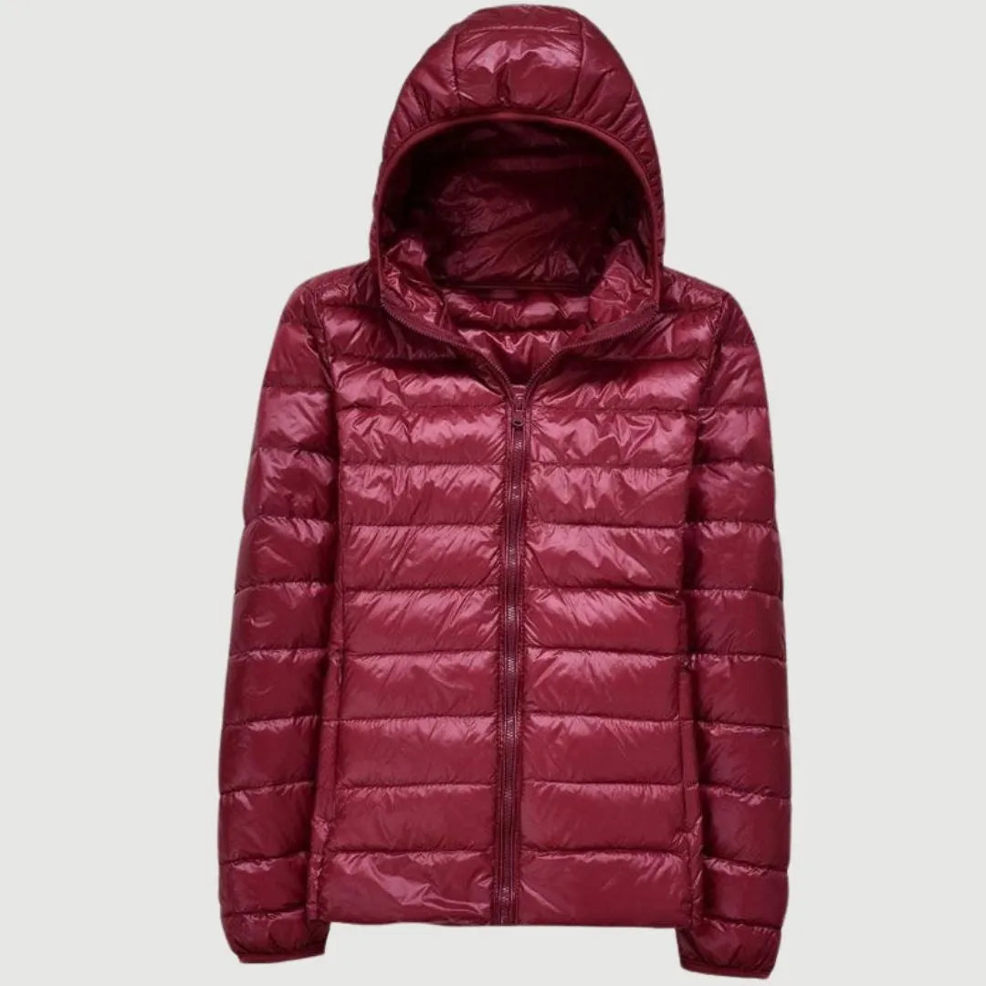 Women's Puffer Winter Jacket with Hood and Zip-Up
