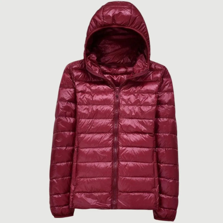 Women's Puffer Winter Jacket with Hood and Zip-Up