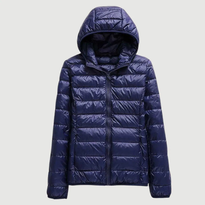 Women's Puffer Winter Jacket with Hood and Zip-Up