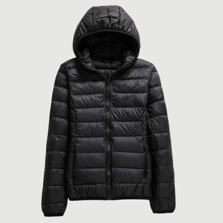 Women's Puffer Winter Jacket with Hood and Zip-Up