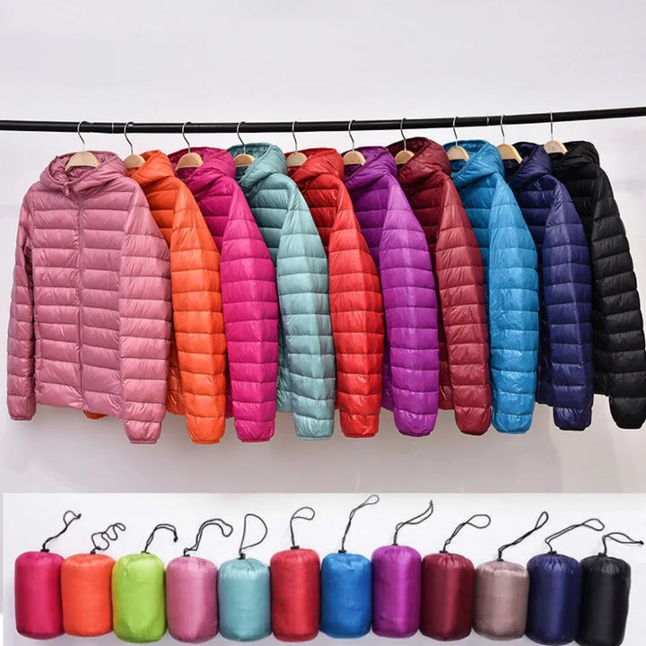 Women's Puffer Winter Jacket with Hood and Zip-Up